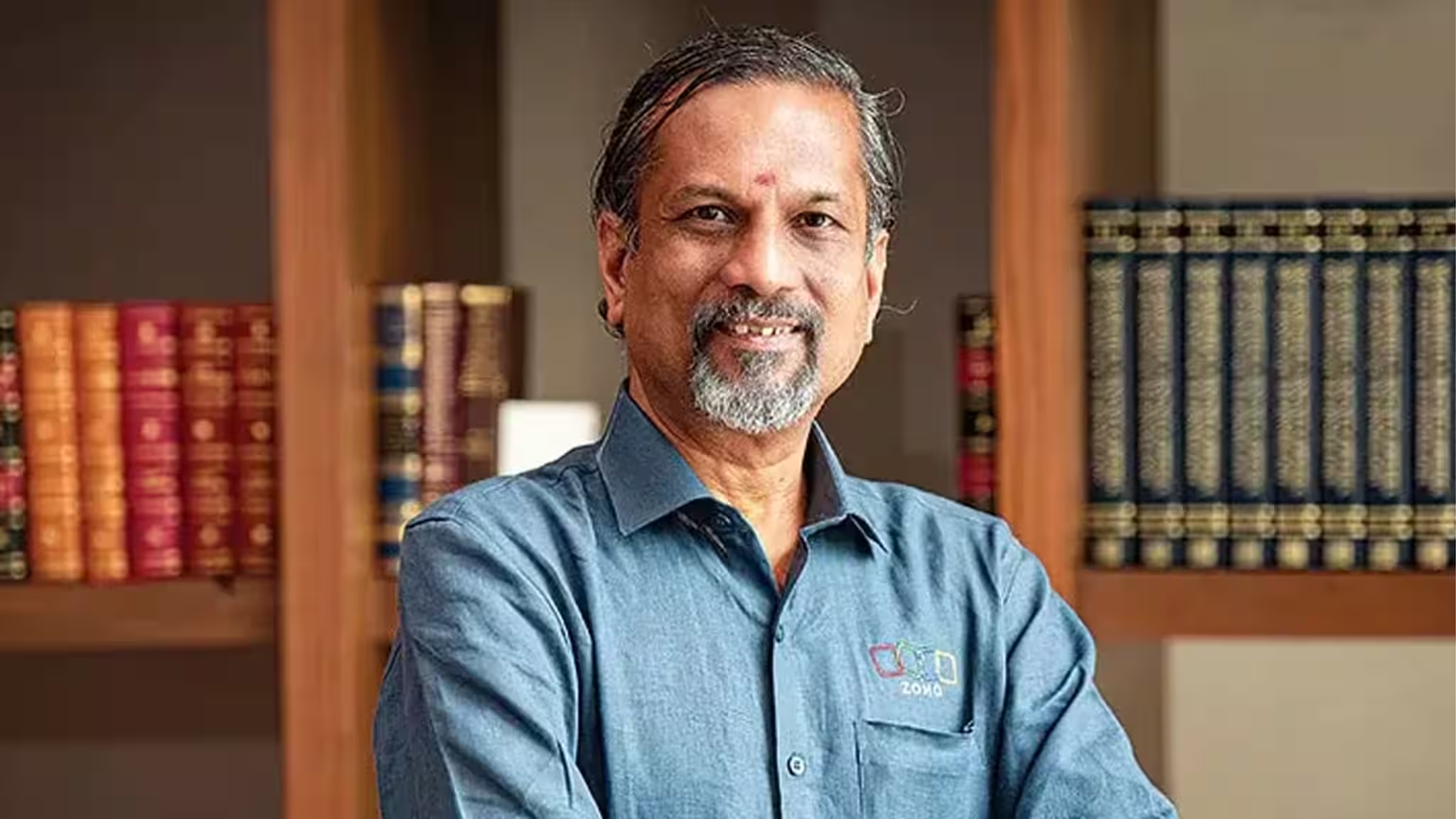 Sridhar Vembu, founder and CEO of Zoho, photographed in his library